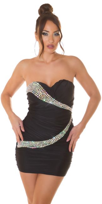 Bandeau mini dress with glitter stones Black
